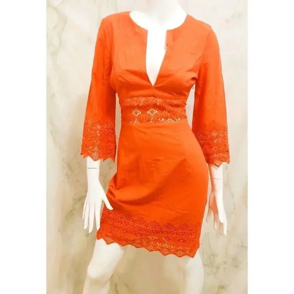 Women's Size Xs Nightcap Tulum Short Orange‎ Dress Crochet/Cutouts - Picture 7 of 7
